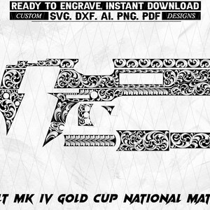 Modello di incisione a volute per Colt MK IV Gold Cup National Match (Download digitale) Motivo floreale Svg Dxf Ai Png / Vettore ad alta definizione