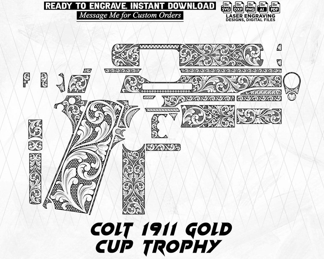Colt 1911 Gold Cup Trophy Scrollwork Laser Engraving Files