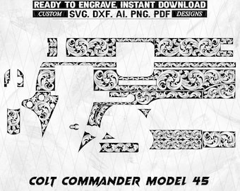 Colt Commander Model 45 Engraving Template | Scrollwork Floral SVG (Digital Download)