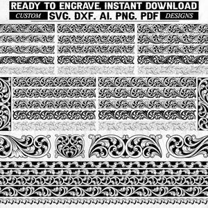 Scroll work laser engraving pattern, scroll package, filigree svg, scroll svg, scroll files laser design SVG Dxf Ai PNG