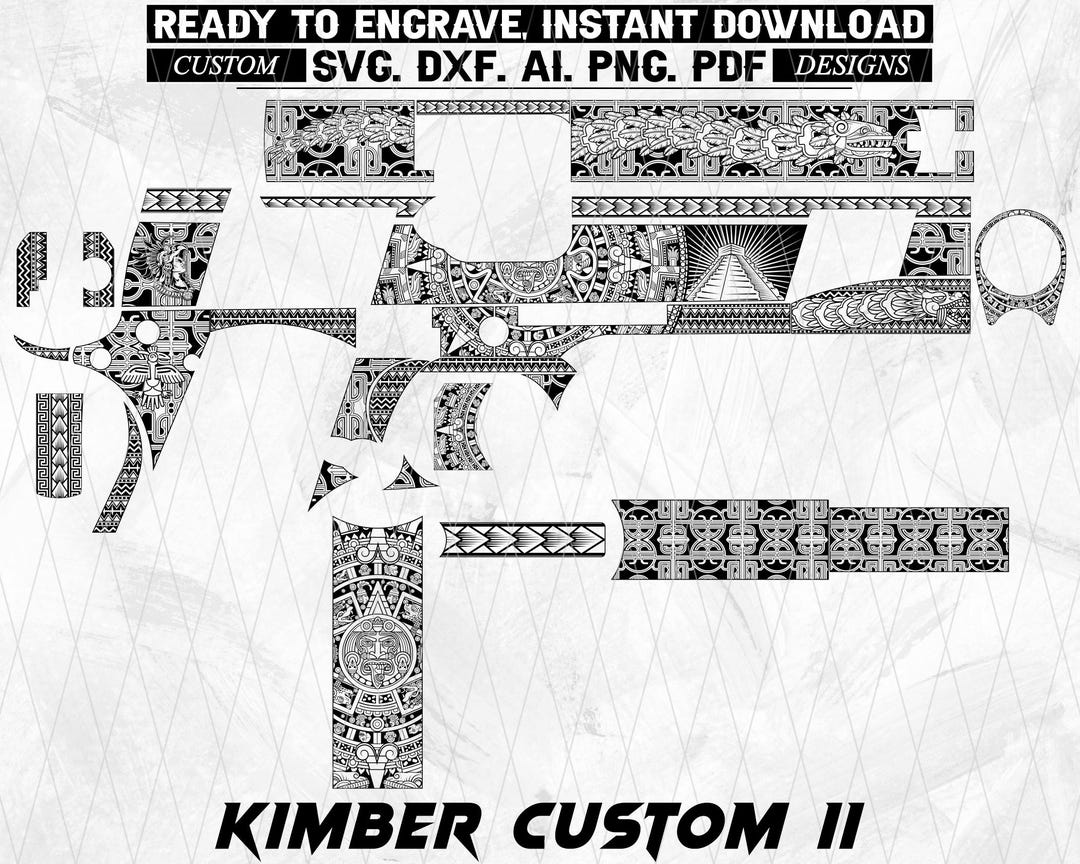 Aztec Calendar Engraved Pattern Aztec Calendar and Pyramid Laser Engraving Pattern for Kimber Custom II ...