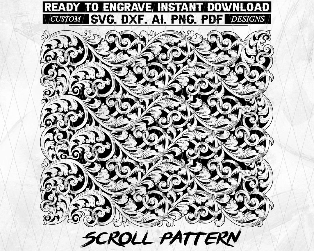 Floral Scroll Pattern Vector for Laser Engraving, CNC Cutting (digital ...