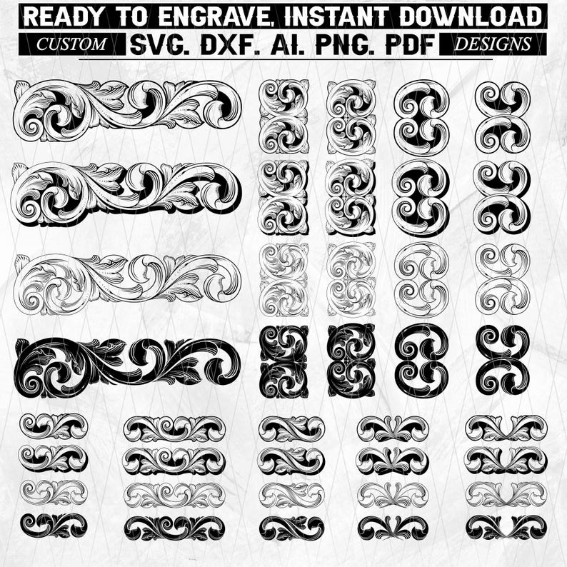 Scroll Border Vector Bundle: Ornamental Engraving Designs (digital ...