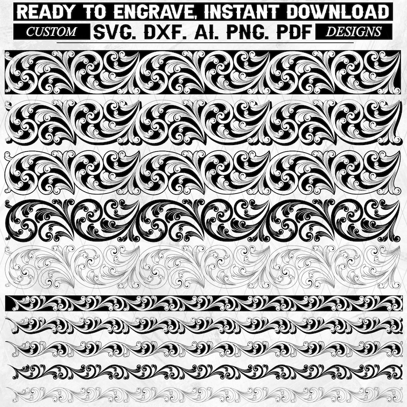 Filigree Scroll Laser Engraving Pattern (svg, Dxf, Ai, Png, Pdf Digital ...