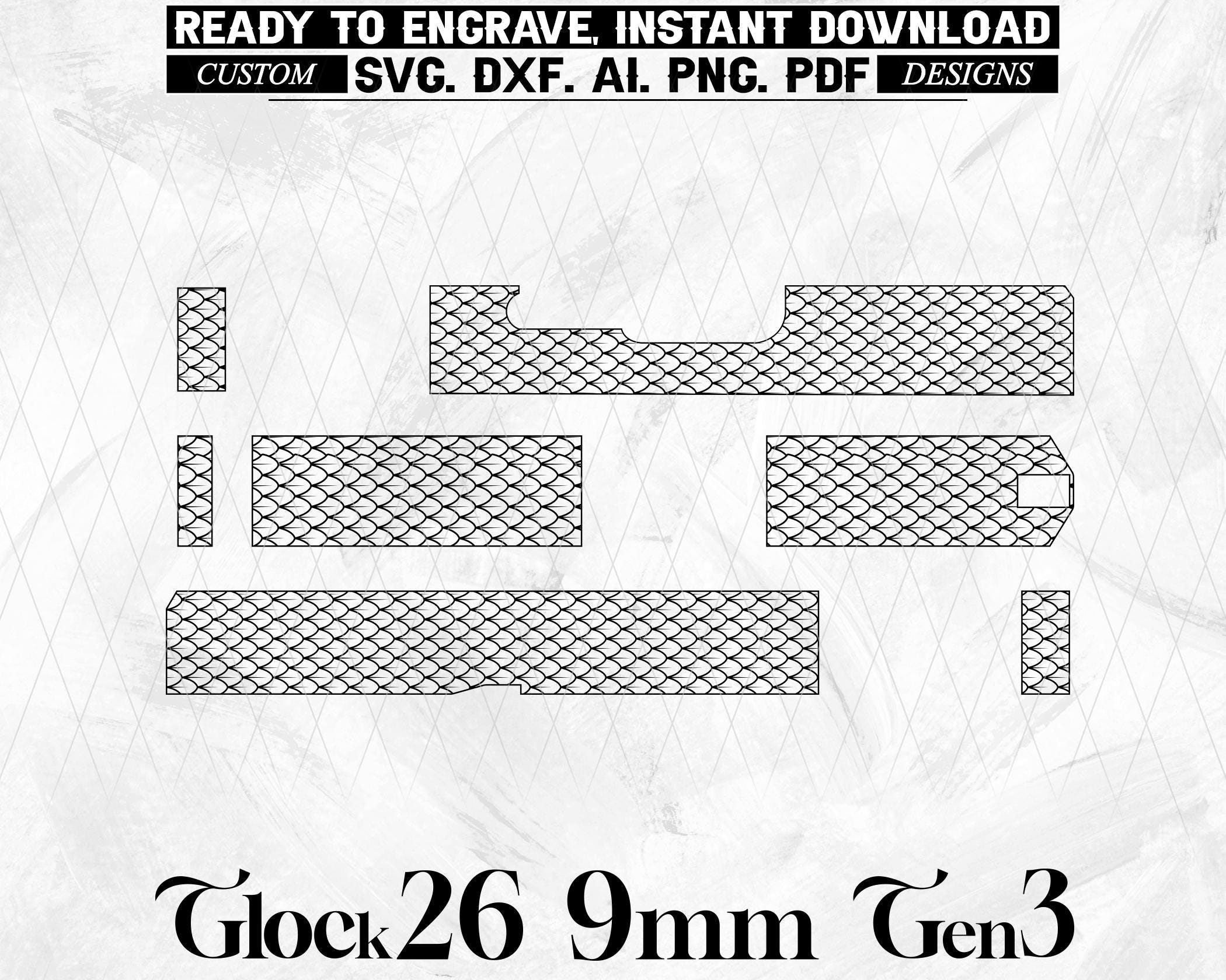 Glock26 9mm Gen3 Dragon Scale Pattern, Laser Engraving Files