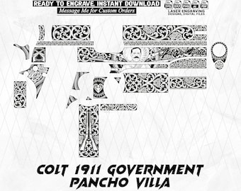 Colt1911 Govt. scrollwork lasergravure ontwerp, digitale download, filigraanpatroon, scrollbestanden svg