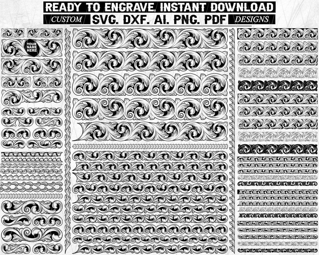 Scroll Border Vector Bundle: Ornamental Engraving Designs (digital ...
