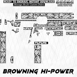 Browning Hi-Power Scroll Pattern lasergraveringsfiler, vintage-vektordesign, digital nedladdning SVG