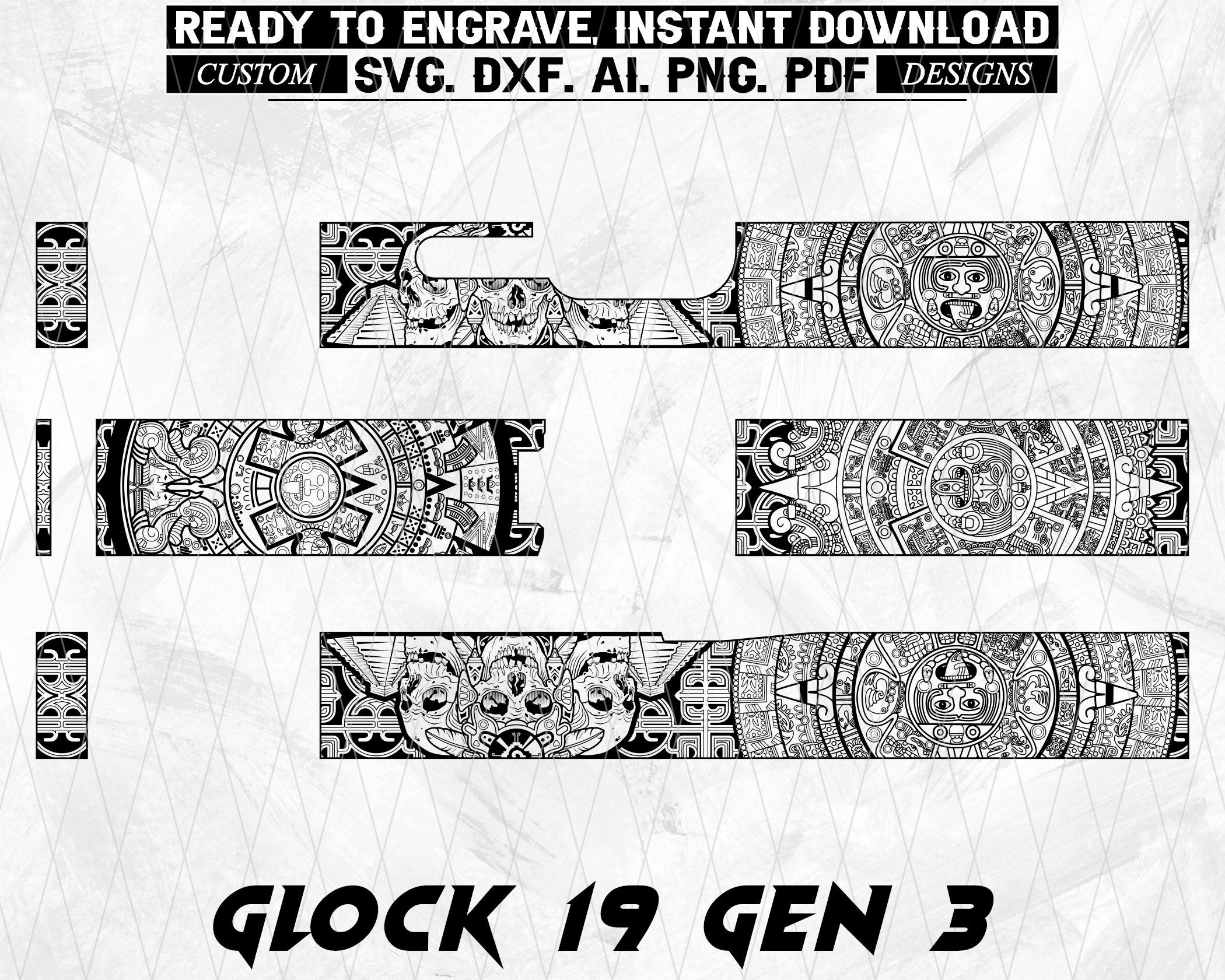 G19 Gen 3 Aztec Slide Engraving File (svg, Dxf, Ai, Png, Pdf