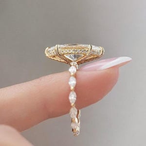 Marquise Cut Moissanite Engagement Ring - 14K yellow Gold Hidden halo Promise Ring | Unique Bridal Jewelry Gift | Wedding Gift |Promise Ring