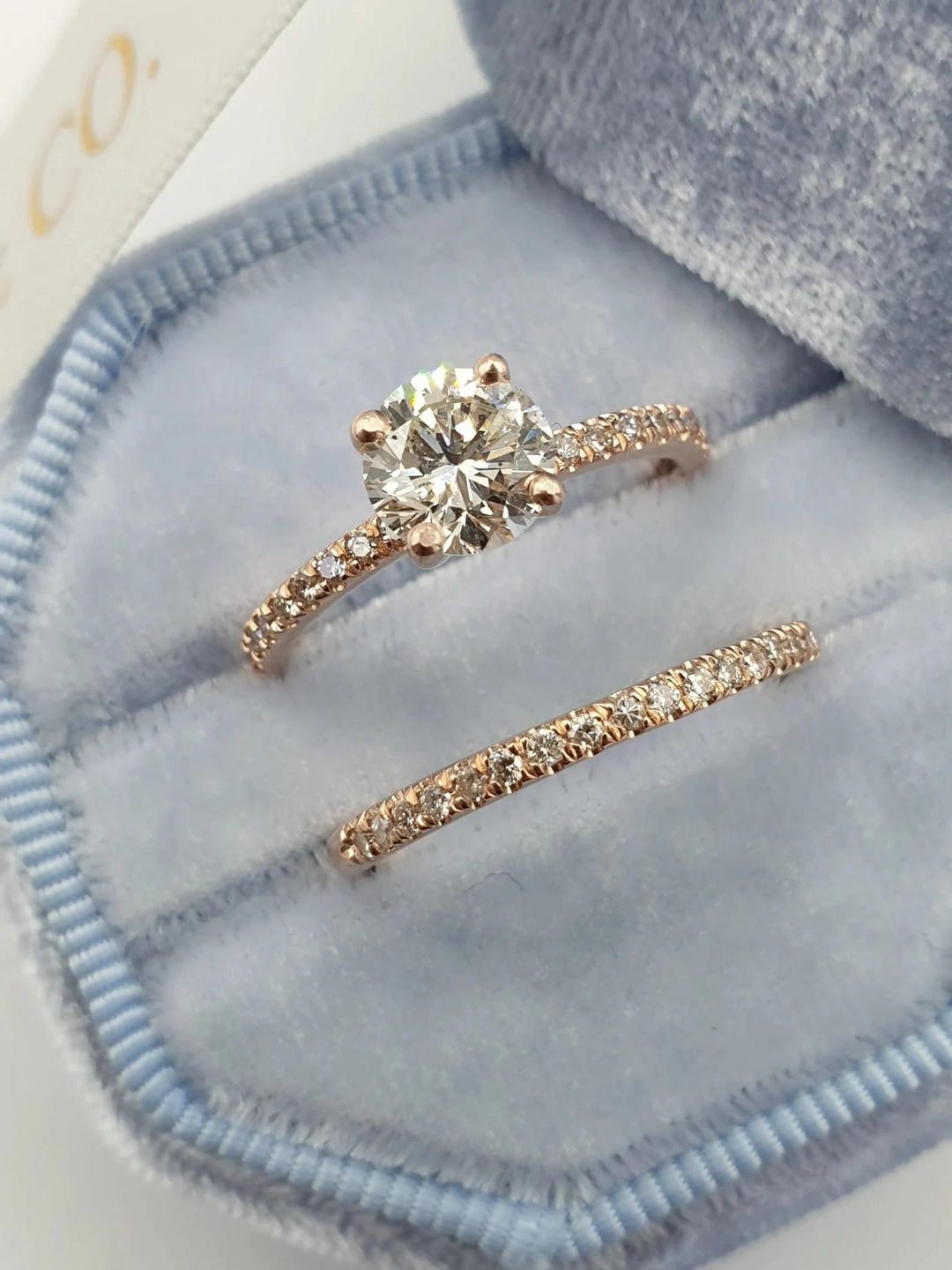 14K Solid Gold Ring Round Moissanite Engagement Ring Set Bridal Ring ...