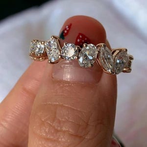 Multi Shaped moissanite Eternity Band, 14k gold Mix Cut Multi Shape Diamond Cluster Ring Unique Pear Emerald cushion Cut Ring, Gift For Her