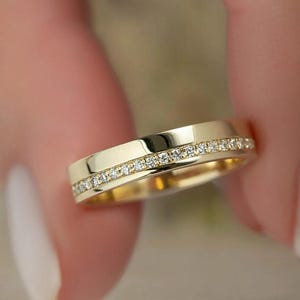 14K Yellow Gold Lab Grown Men&#39;s Eternity Wedding Band Ring, Round Cut Channel Set Anniversary Gift