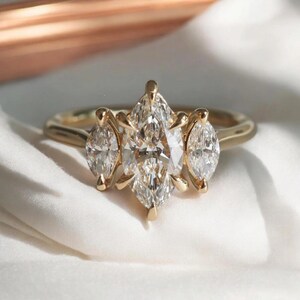 Marquise Moissanite Engagement Ring 14K Yellow Gold Three Stone Ring Anniversary Promise Ring Wedding Jewelry Gift