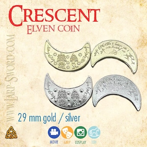 Crescent Elven metal coin for larp, rpg, board game