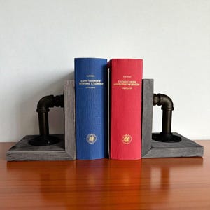 Industrial Style Metal Pipe Bookend Shelf Decor, Wooden Bookends Desk Decor, Unique Bookends For Heavy Books, Book Lover Gift, Bookworm Gift