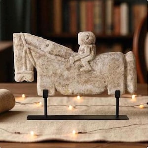 Large Wabi-Sabi Horse Sculpture: Rustic Resin & Metal Stone Look Ornament