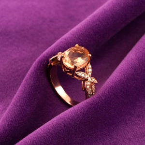 Oval Morganite Engagement Ring: Rose Gold Diamond Halo Bridal Ring