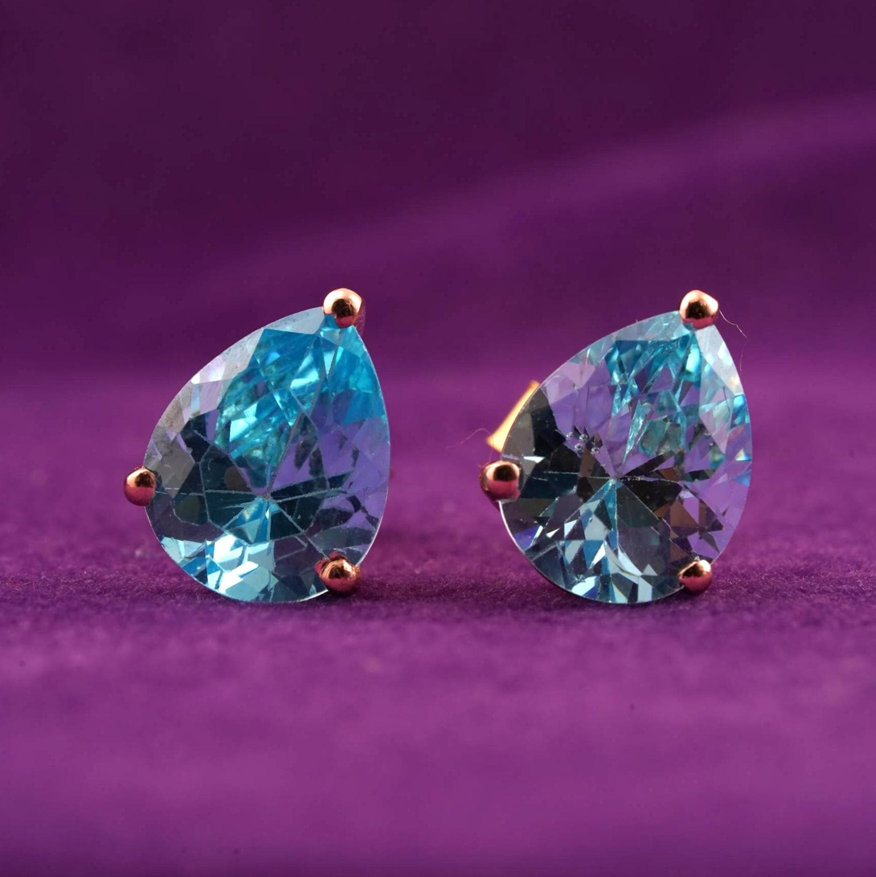 SET販売ハンドメイド ペアーアクアマリンスタッドピアス 14Kローズゴールドメッキ