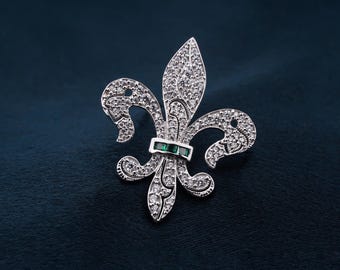 Emerald Brooch Pin for Her | Diamond Cluster in 925 Silver | Wedding & Special Occasion Gift