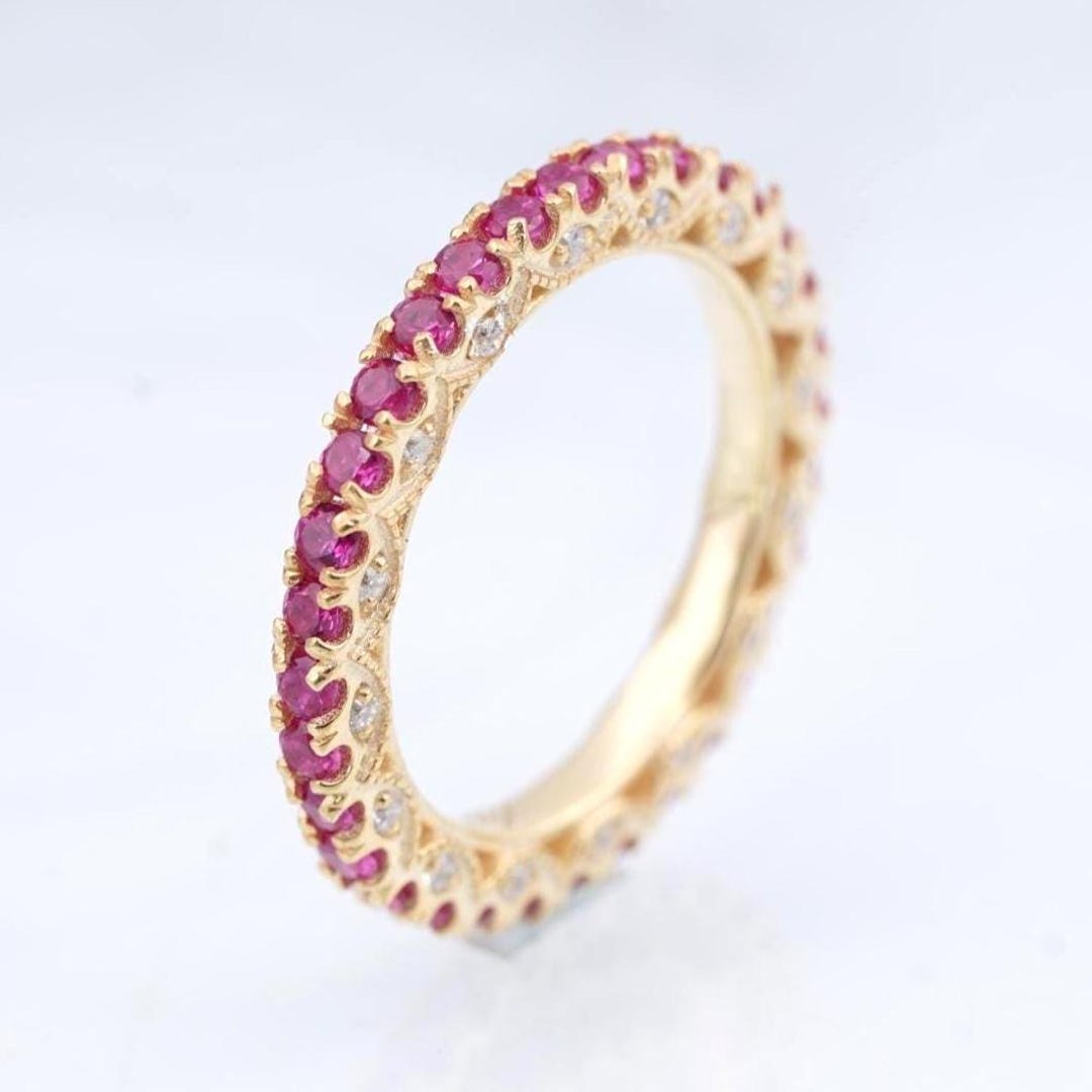 Ruby Eternity Band 14K Yellow Gold Over Sterling Silver Wedding Ring ...