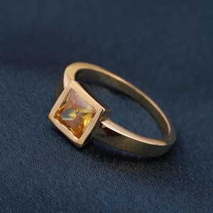 Citrine Solitaire Ring 14K Yellow Gold Princess Cut Engagement Ring