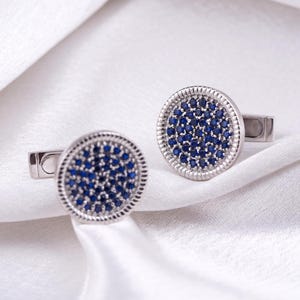 Blue Sapphire Men&#39;s Cufflinks Handmade Western Style Accessories For Men