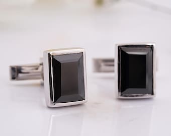 Zwarte onyx manchetknopen Rechthoekige sterlingzilveren formele accessoires