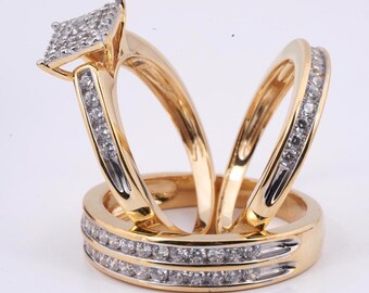 3-Piece Vintage Diamond Ring Set | Dainty Gold Stacking Bands | Wedding & Girlfriend Gift