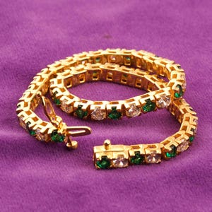Gold Emerald Tennis Bracelet with Diamonds Bridal Wedding Jewelry