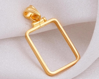 Men’s Swiss Bar Pendant | 14K Yellow Gold & Sterling Silver Frame Mounting | Handmade Bezel Jewelry