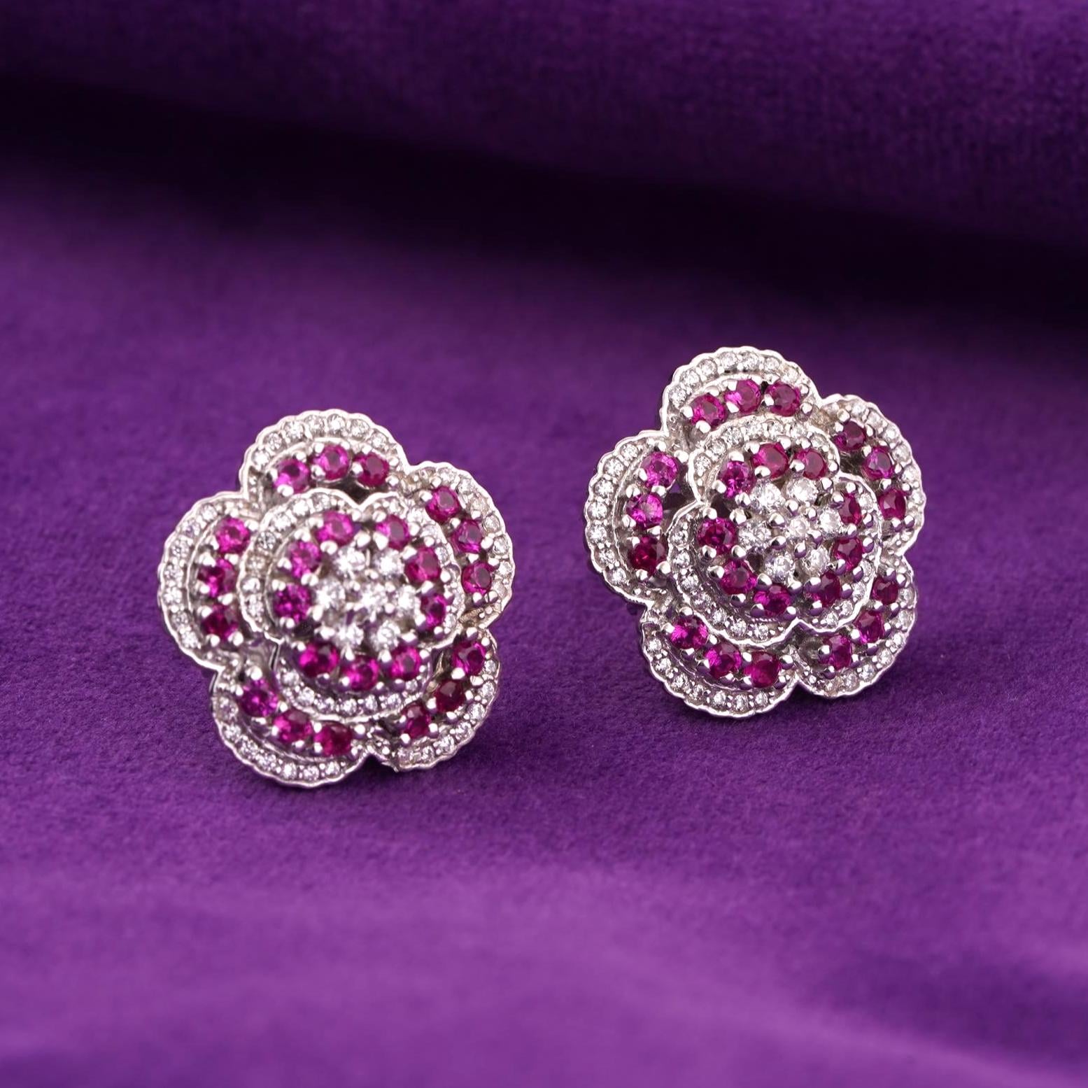 Crown Princess Queen Orecchini In Argento 925 Con Cristallo Rosa Viola – Eleganti, Confezione Regalo, 8x7 Mm