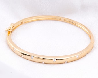 Pulsera minimalista de oro, brazalete articulado de plata de ley con baño de oro de 14 quilates, regalo para mujer.