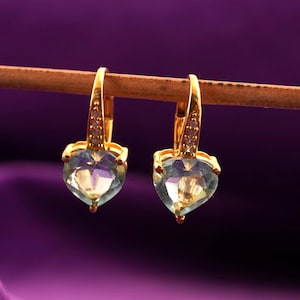 Aquamarine Dangle Earrings for Women | Gold Kite-Shaped Gemstone Drops | Dainty Birthstone Jewelry Gift