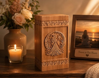 Hand-Carved Wooden Urn Box – Celestial Witch Moon Phases Memorial Keepsake