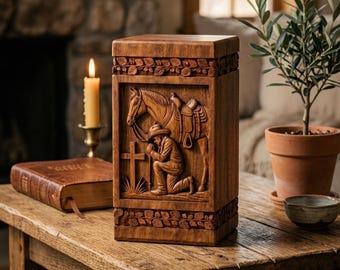 Majestic Horse Hand-Carved Wooden Urn - Equestrian Memorial Box