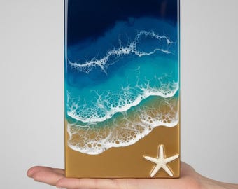 Ocean Wave Memorial Urn Box Human Ashes Beach Theme Coastal Keepsake Blue Sea  Design
