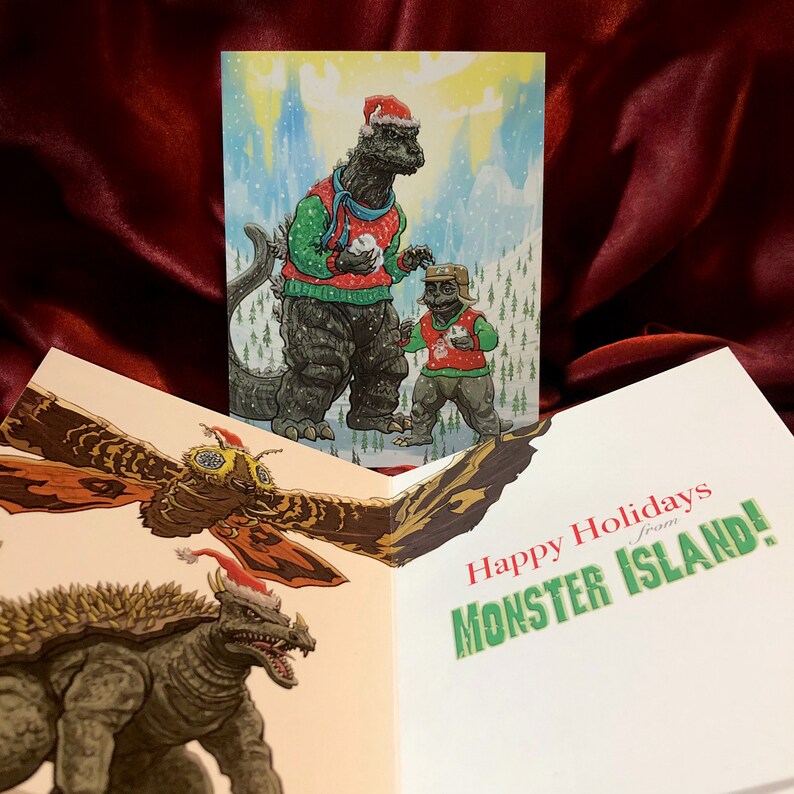 GODZILLA Christmas CARD Etsy