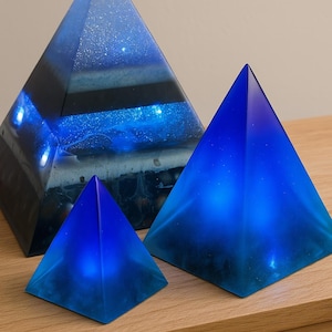 Resin Pyramid Lamp with LED: Blue Crystal Healing Decor