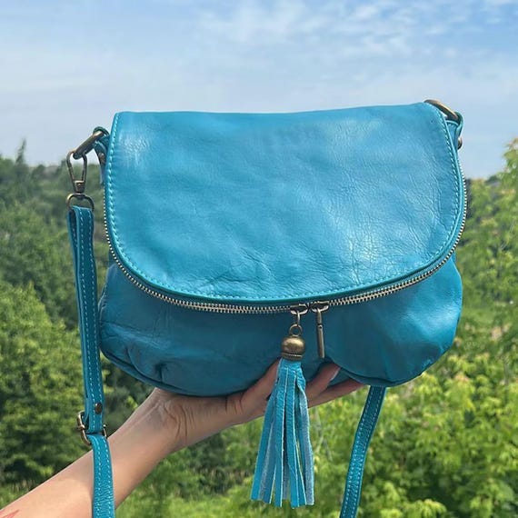 Italian Leather Crossbody Bag for Women, Turquoise Shoulder 