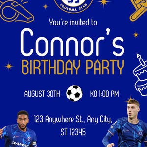 Chelsea FC Birthday Invitation – Editable Football Party Invite – Boys Soccer Football Theme – Instant Download