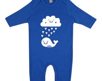 SECONDS SALE - whale baby sleepsuit - organic - eco jumpsuit - cotton new infant gift - children - screen print clothing for kids