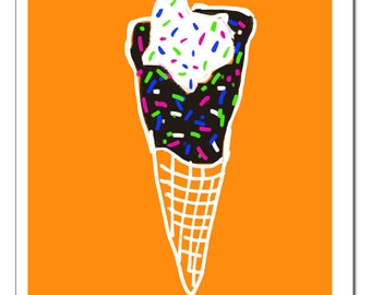 Waffle Ice Cream Cone Illustration-Pop Art Print