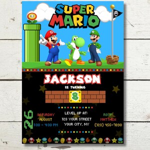 Super Mario Geburtstagseinladung | Videospiel-Party Printable | Mario Bros Geburtstagseinladung | Bearbeitbarer digitaler Download