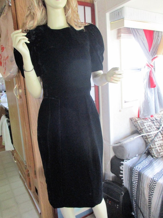 Victor Costa 1980s Little Black Dress Heavy frenc… - image 1