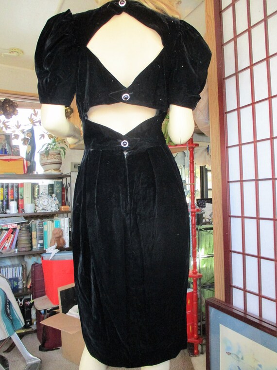 Victor Costa 1980s Little Black Dress Heavy frenc… - image 3