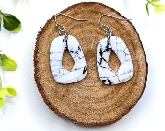 Polymer Clay Earrings, Handmade Clay Jewelry, Clay dangle earrings for women, Classic black and white, everyday accessories