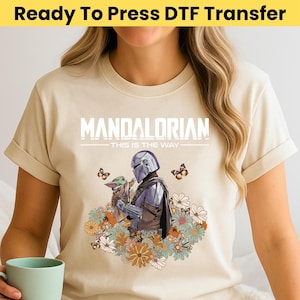 Star Wars Mandalorian DTF Transfer - Star Wars Floral DTF, Disney Star Wars Ready To Press, Star Wars Dtf Print, Mandalorian Iron On Design