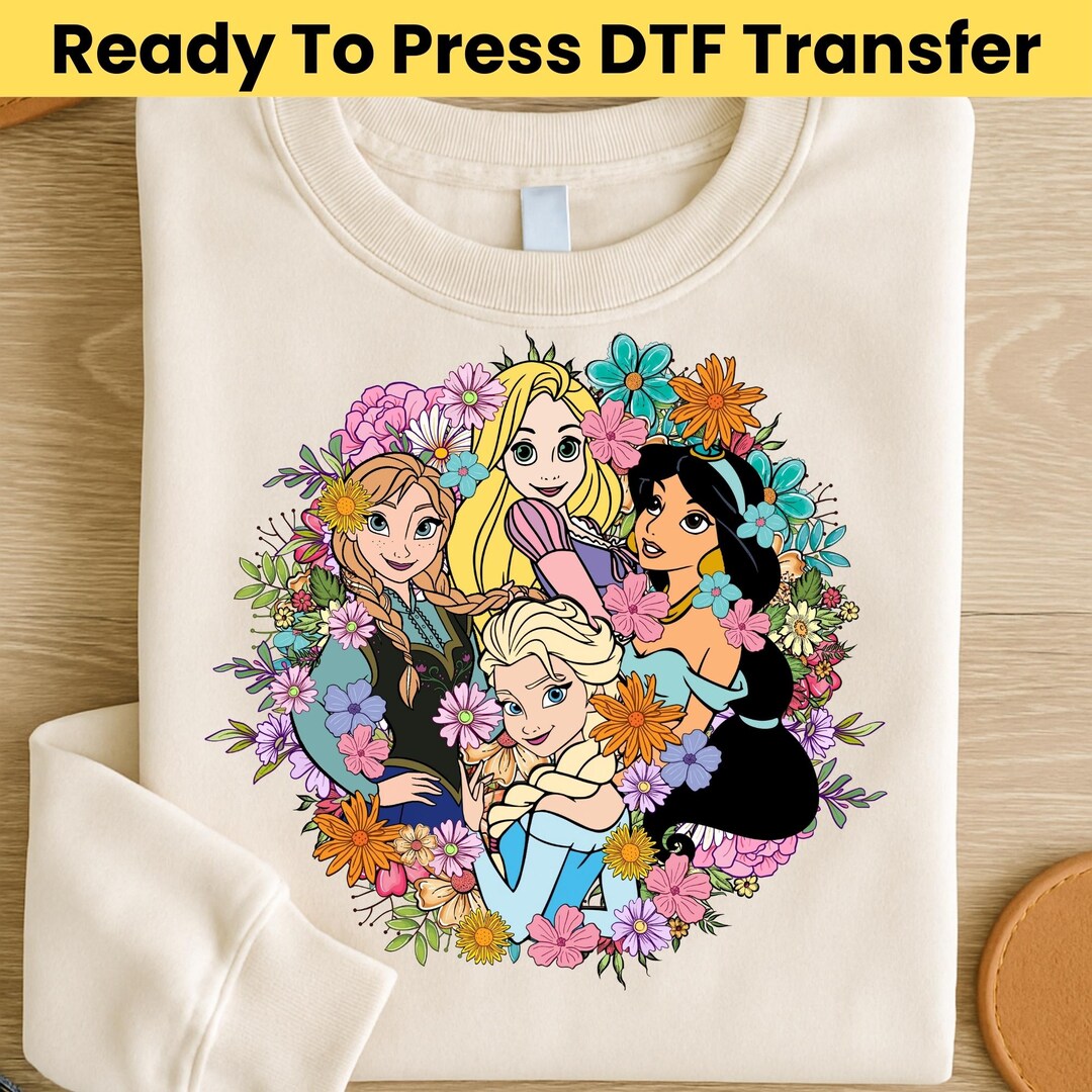 Floral Princesses DTF - Princesses With Flowers Ready to Press - Disney ...