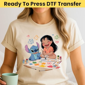 Lilo And Stitch Painting DTF Transfer - Lilo and Stitch Character, Stitch Funny Clipart, Cute Stitch Dtf, Stitch Summer Clipart, Watercolor
